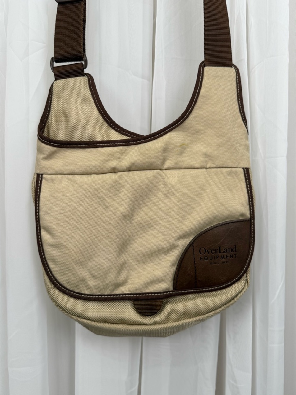 Overland Equipment Canvas Crossbody Bag Beige/Brown Adjustable Strap, Pockets